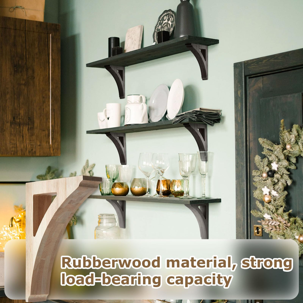 4 Pcs Wood Corbels, 1-3/4" x 8-1/2" x 12" Wooden Shelf Brackets