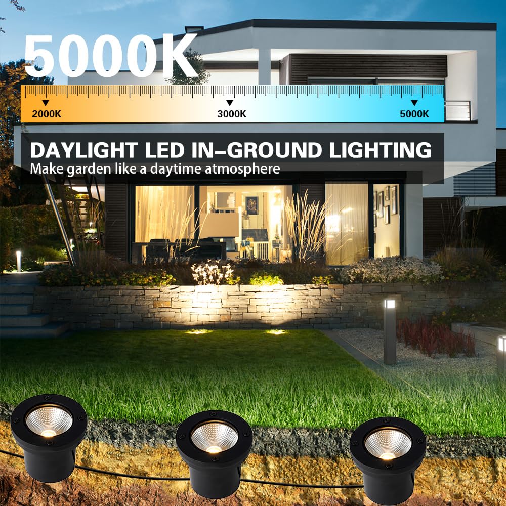 12W LED Well Light, Low Voltage Landscape Ground Lights,12V-24V Outdoor In Ground Lights, IP67 Waterproof Landscape