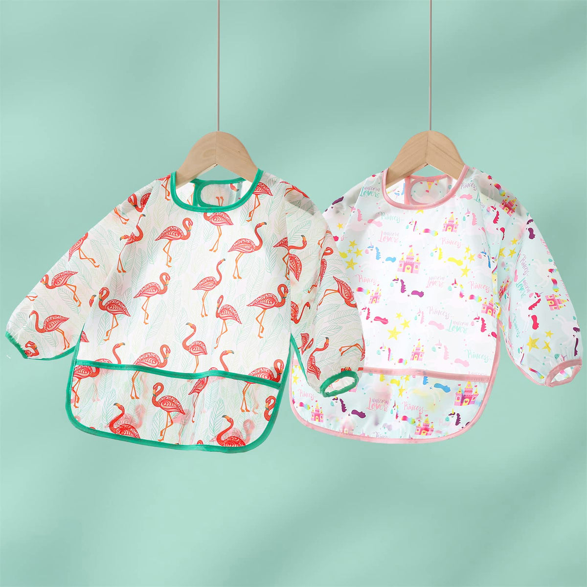 5 Pack Waterproof Long Sleeve Bibs for Babies & Toddlers 6-30M
