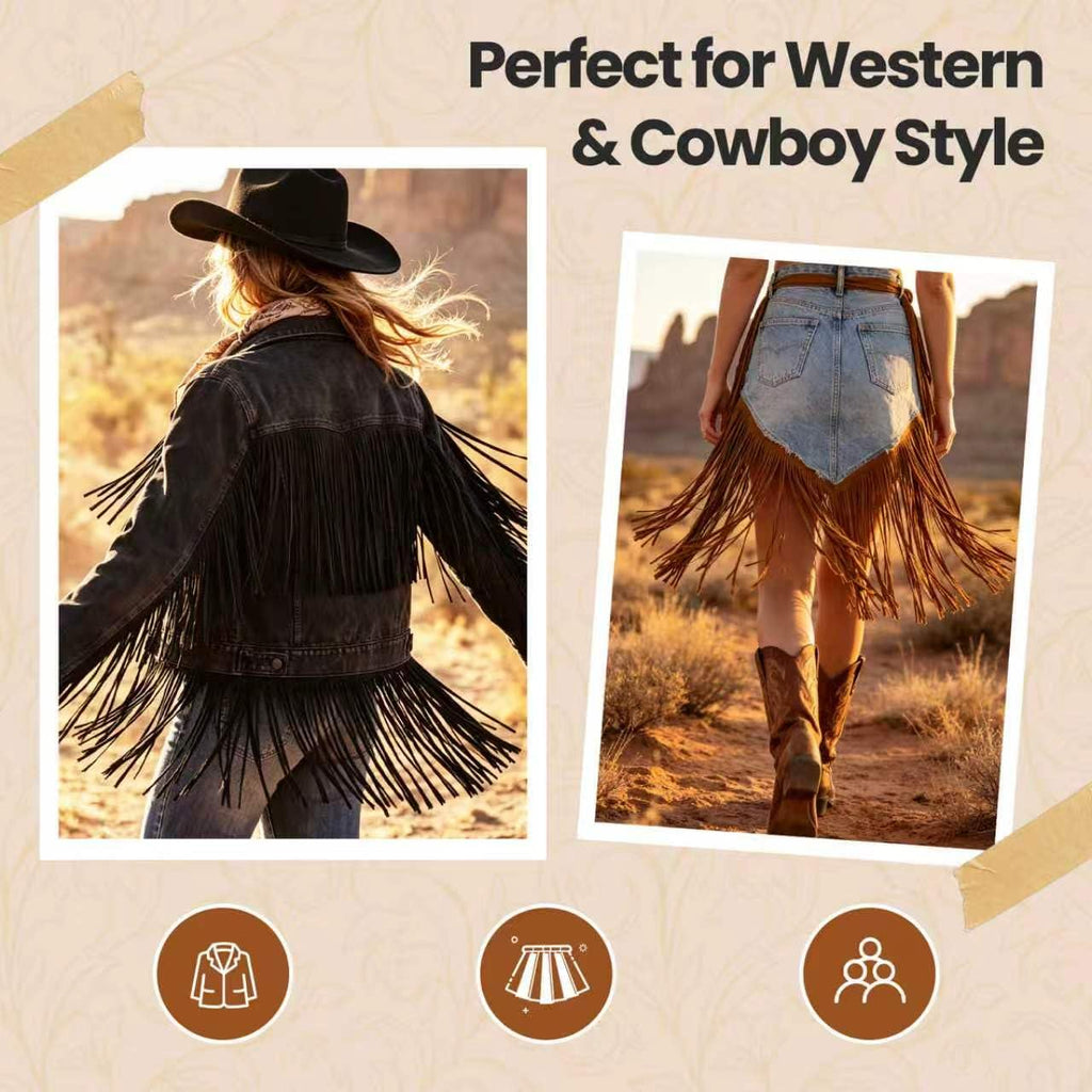 Faux Suede Fringe Trim 6Inch Double Side PU Leather Tassel Trim for DIY Sewing Dress Crafts Hats Bags Shoes - 3Yard