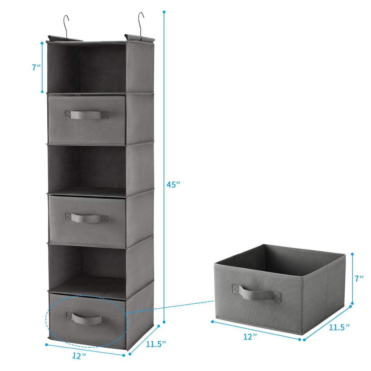 6 Tier Shelf Hanging Closet Organizer, Closet Hanging Shelf with 2 Sturdy Hooks for Storage, Foldable (Grey-D3)