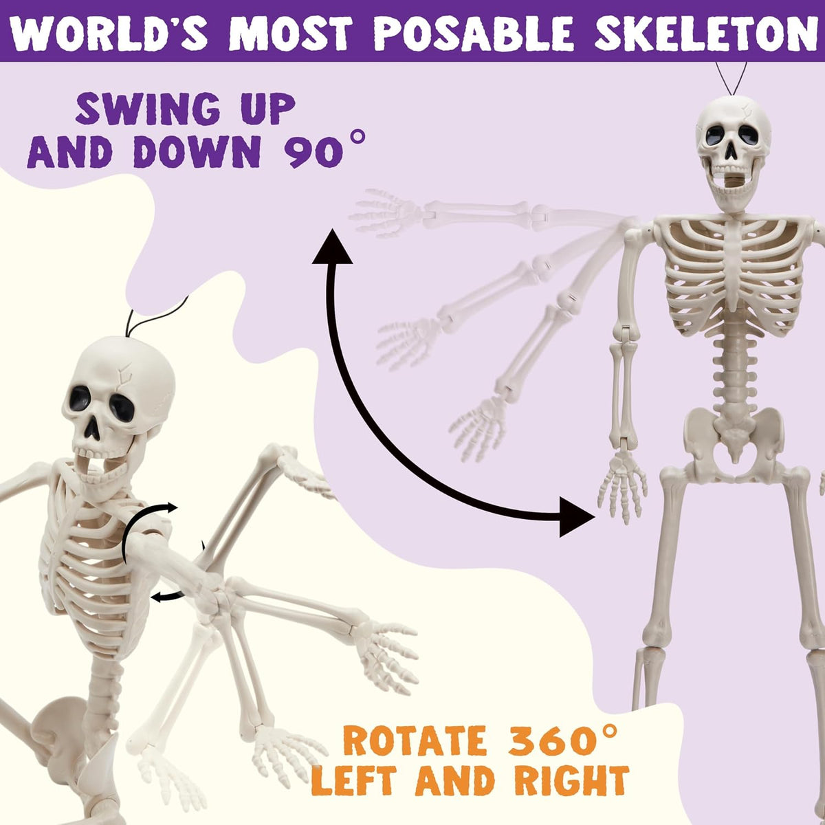 16" Halloween Skeleton Decor, Full Body Movable Stayable Joints Plastic Skeleton, Posable Hanging Skeletons - Set of 12