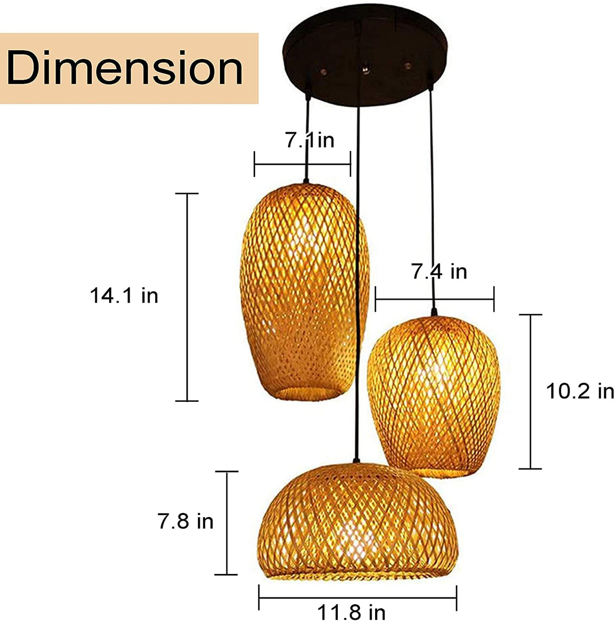 Bamboo Lantern Pendant Lamp, Retro Japanese Style E27 Chandelier Hanging Light Ceiling Lighting Fixture Bedroom