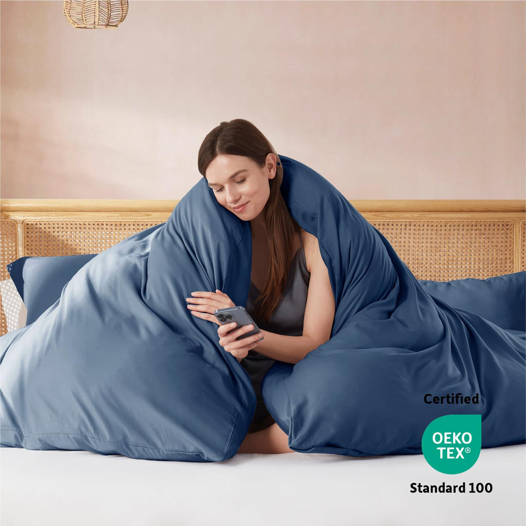 Navy Blue Duvet Cover Sets - Soft Double Brushed Duvet Cover, 3 Piece, with Button Closure