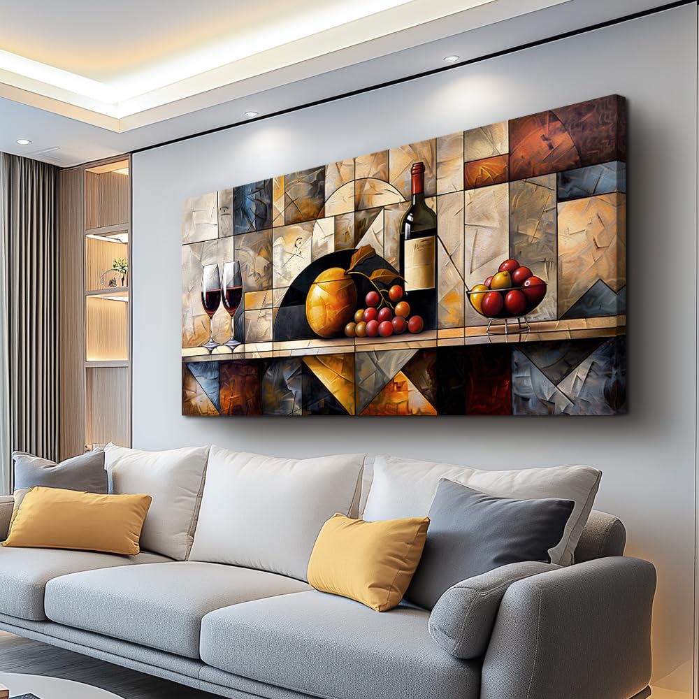 Canvas Wall Art Wall Decor Kitchen Wall Decoration Wine Glass Landscape Painting Farmhouse Pictures Artwork Room