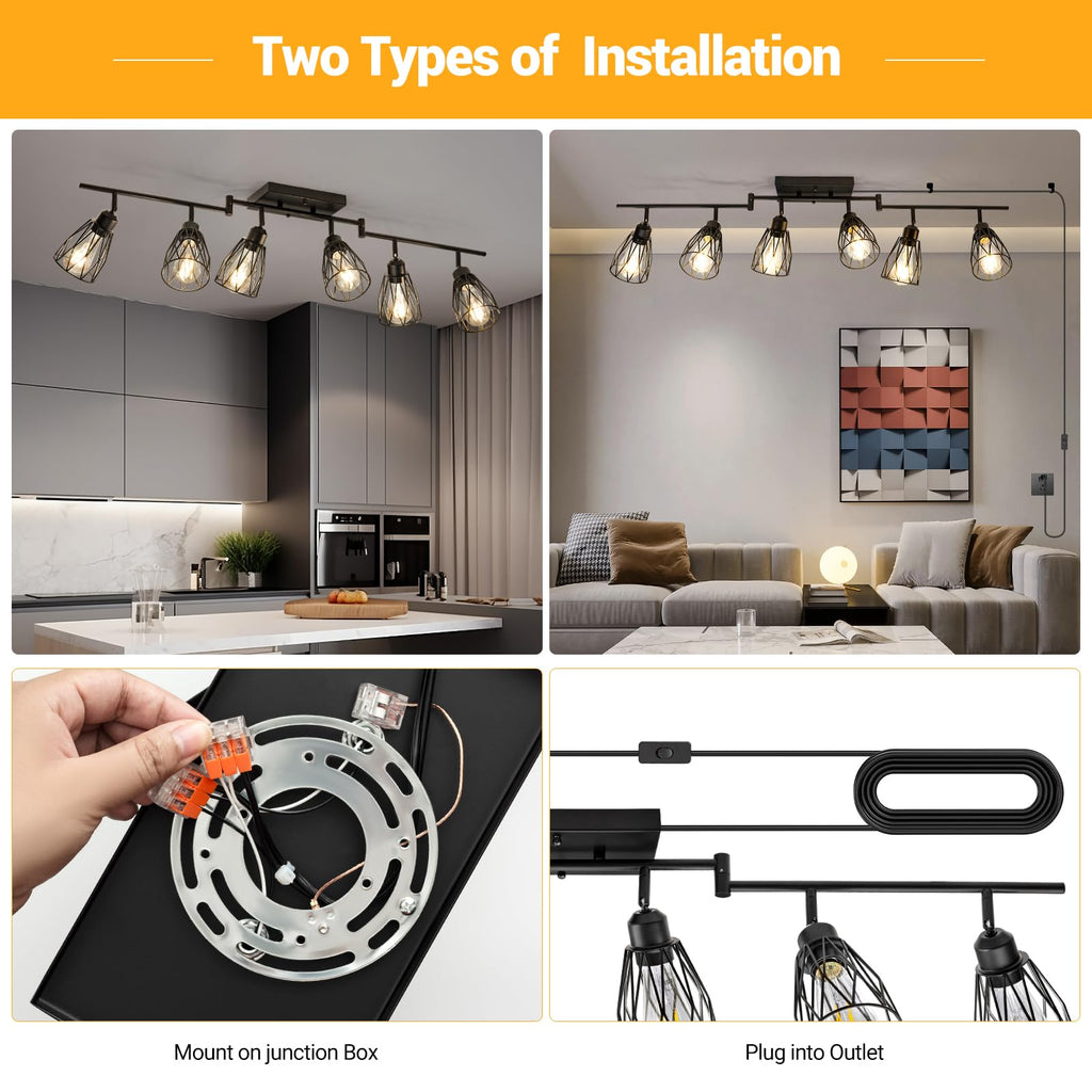 Plug in Track Lighting with Power Cord, Black (No Bulbs)