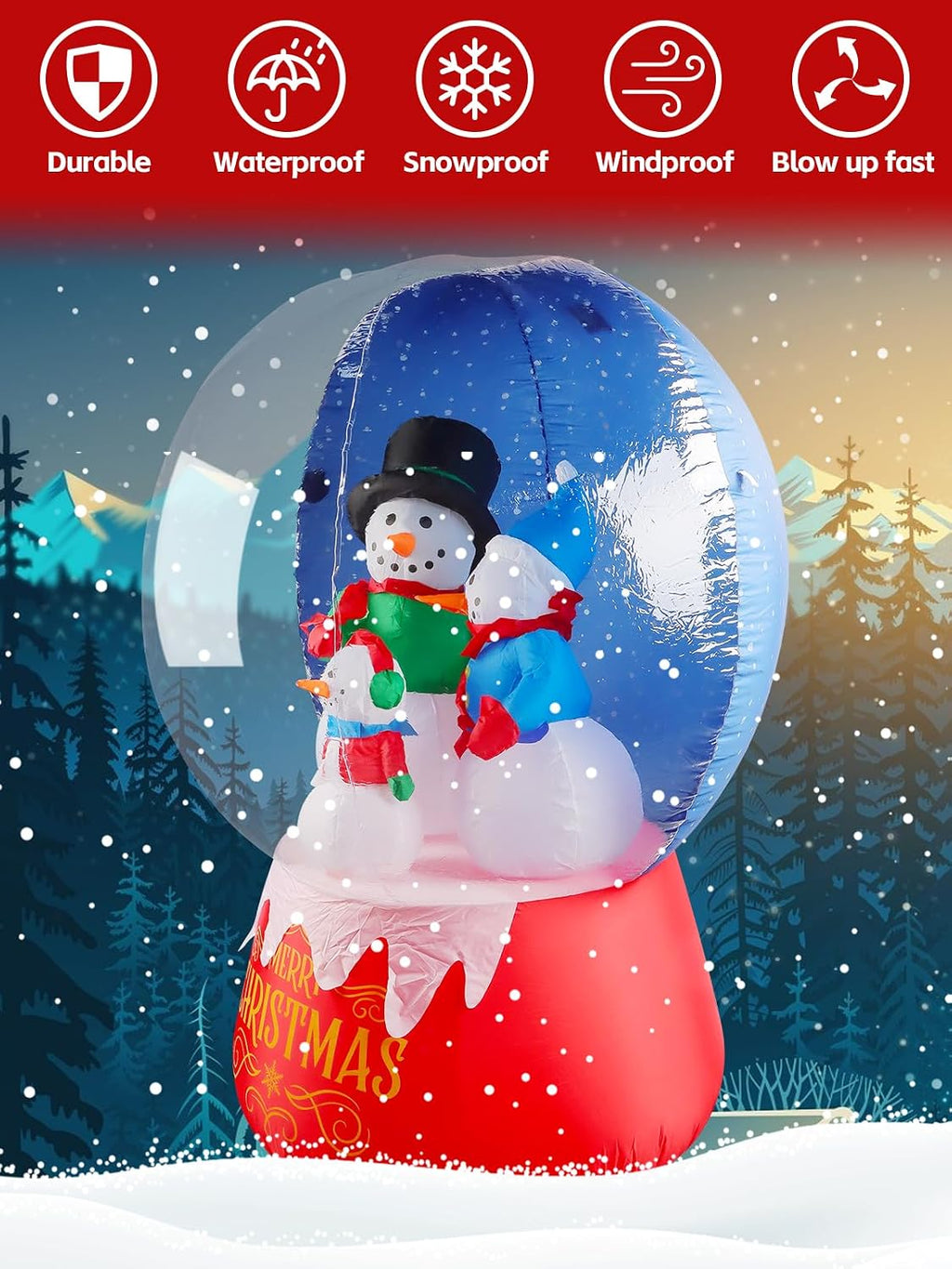 6FT Christmas Inflatable Snow Globe Yard Decorations Snowmen Family