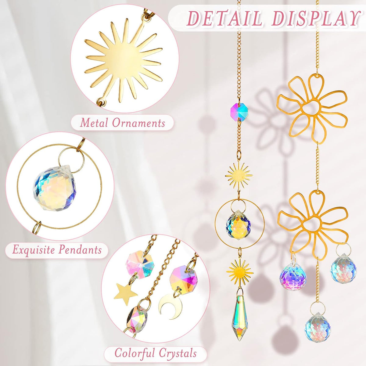 16 Pcs Crystals Suncatcher Colorful Hanging Sun Catcher for Window with Chain Pendant Ornament Prism for Garden