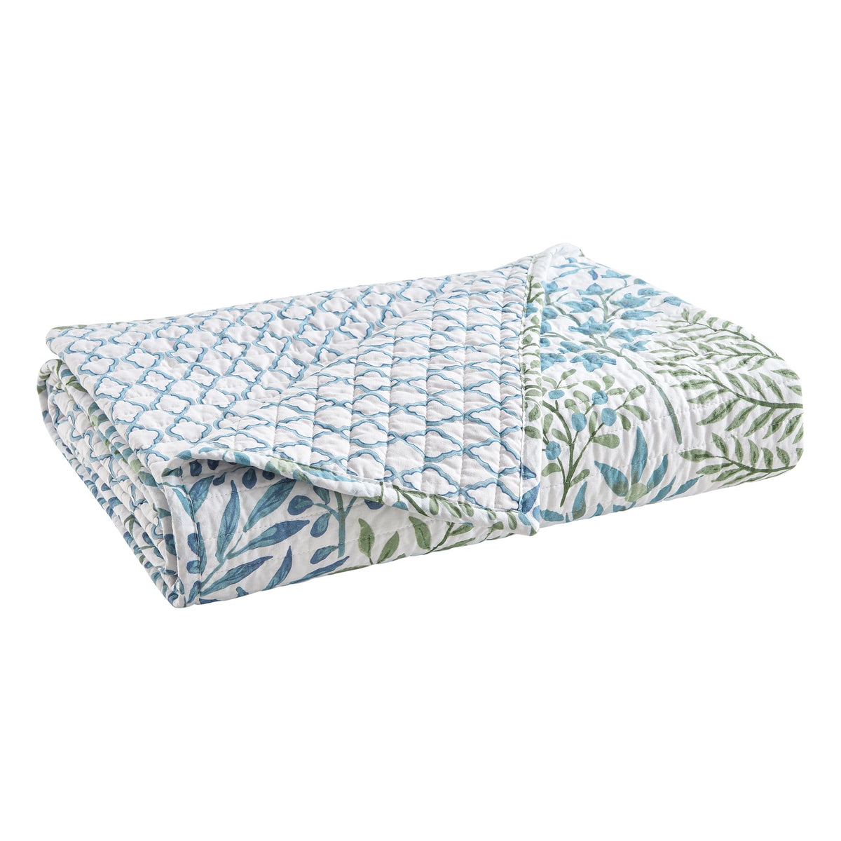 English Forest Green - Throw - Leaves - Green, Blue, White - Quilted Throw (50x60in.) - Cotton