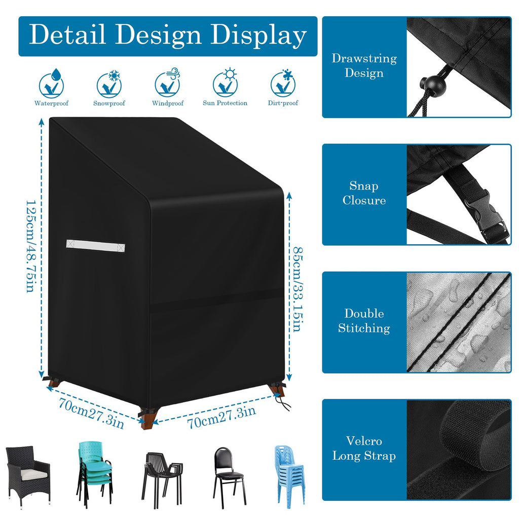 Stacking Outdoor Chair Cover Waterproof, Outdoor Patio Furniture Covers Stacked Chairs 420D, Lawn Furniture Stacking