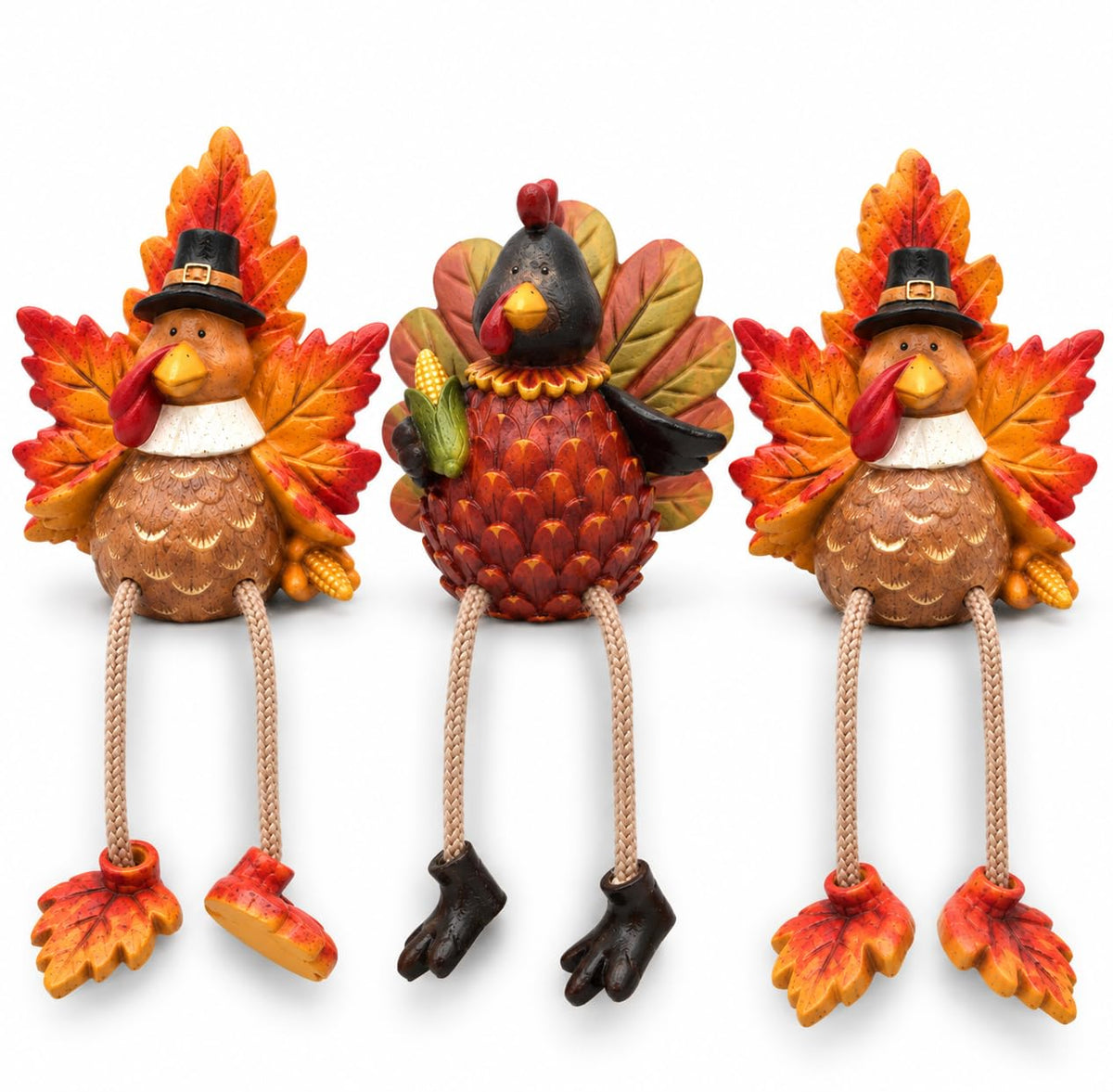 Thanksgiving Turkey Ceramic Shelf Sitters Decorations 3 Pack Table Topper