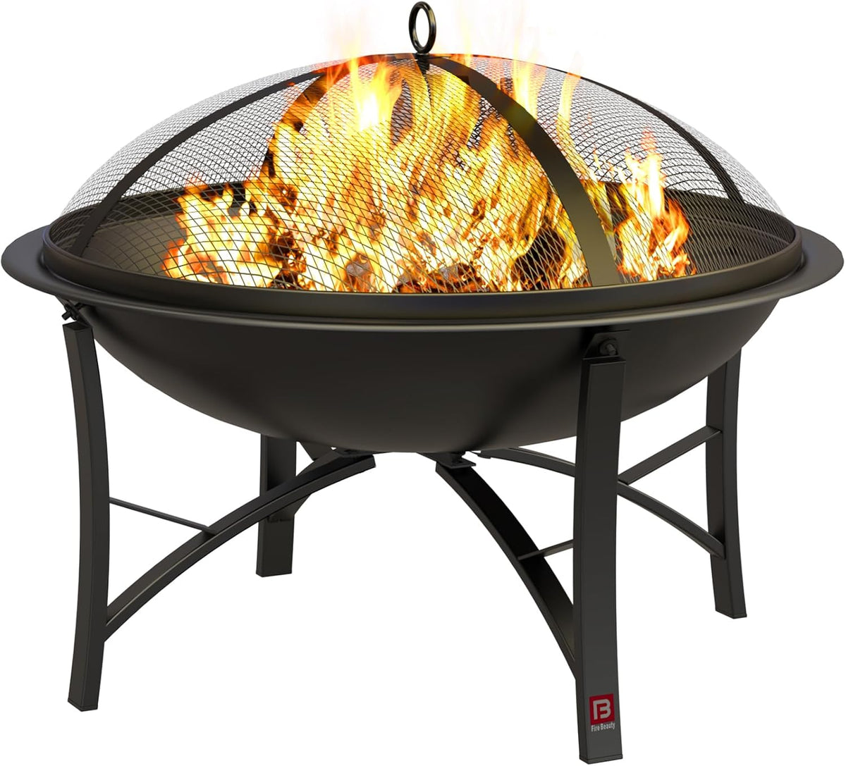Steel Wood Burning Fire Pit Bowl with Spark Screen and Grill Grate