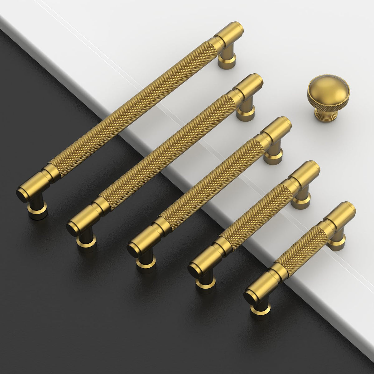 10 Pack Brushed Moderne Brass knurled Cabinet Pulls 10"