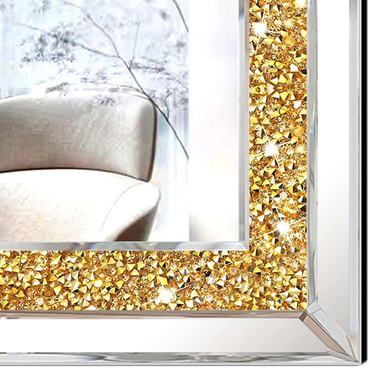 2 Piece Wall Mirrors, Crush Diamond Wall Decor, Gold Color Decorative Mirrors . (11'x15')