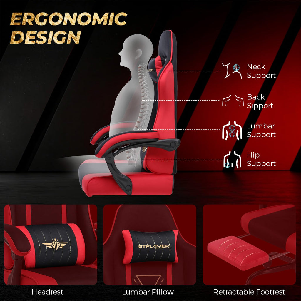 Video Gaming Chair Fabric, Ergonomic Computer Chair with Footrest and Pocket Spring Cushion, Height Adjustable Video