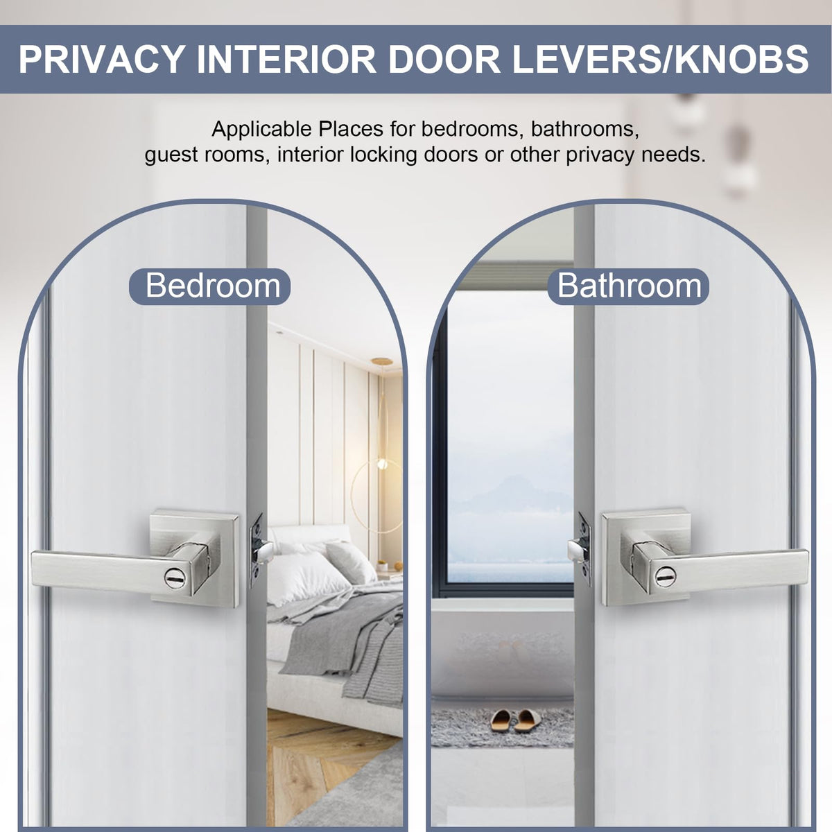 Door Lever, Heavy Duty Interior Door Handles Privacy Door Lock Handle Keyless Door Knobs in Satin Nickel for Right &