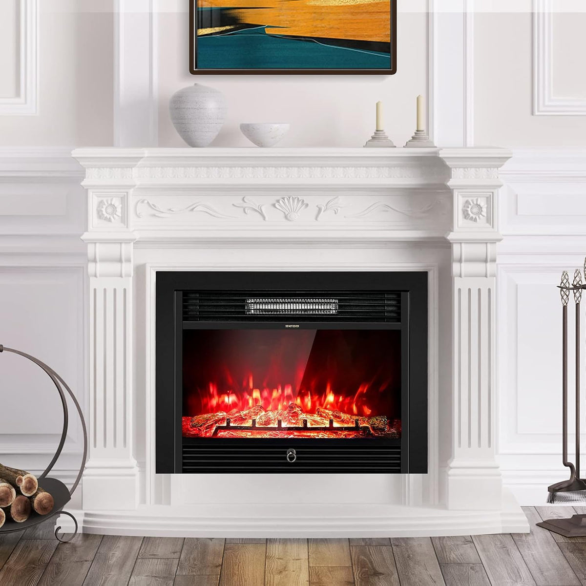28.5 Inch Electric Fireplace Insert, 750W/1500W Wall Recessed or Freestanding Heater with Flame Colors, Timer and Remote Control