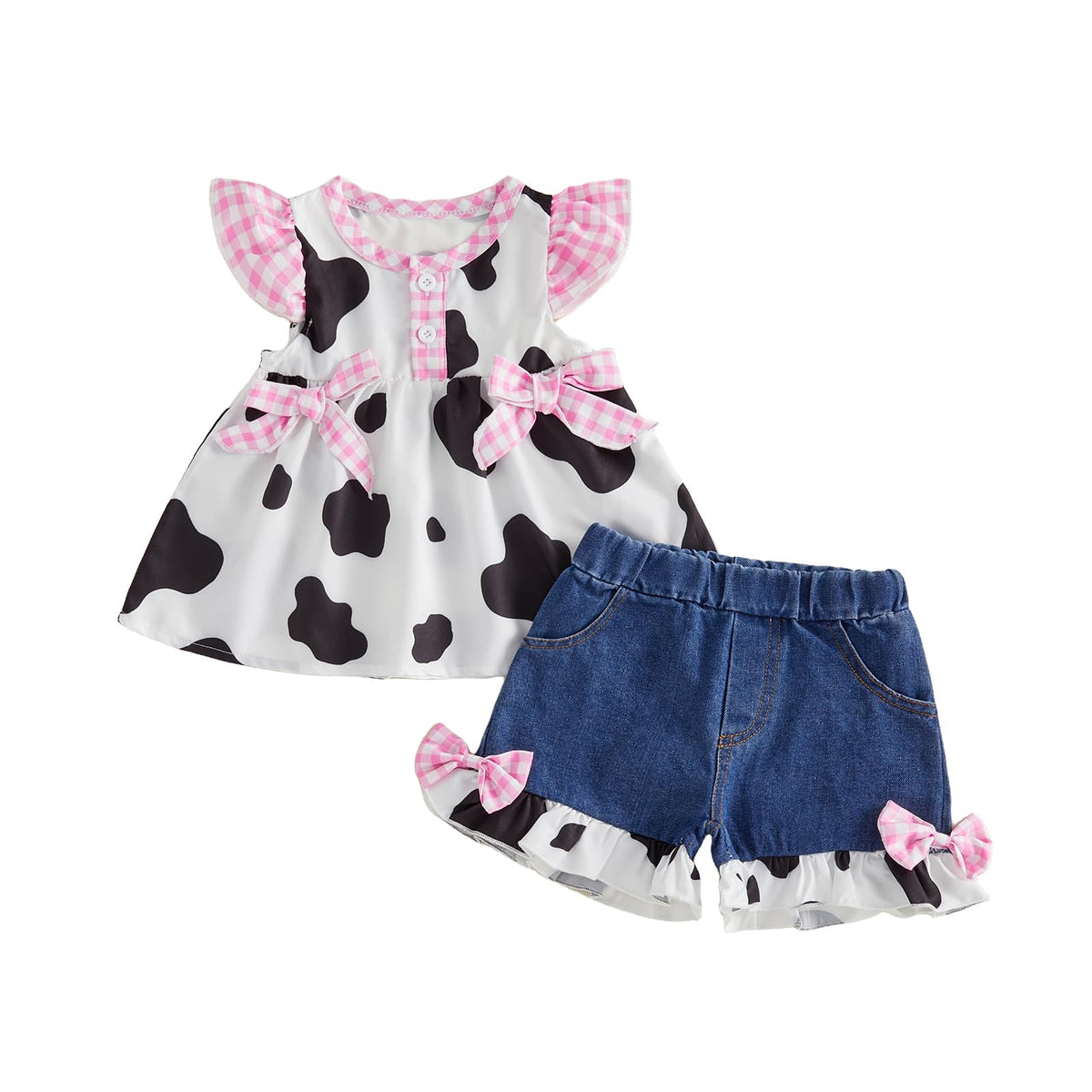 Toddler Cowgirl Outfit Girl Button Down Shirt Ruffle Sleeve Tops and Shorts Set Kids Denim Outfits Western Clothes