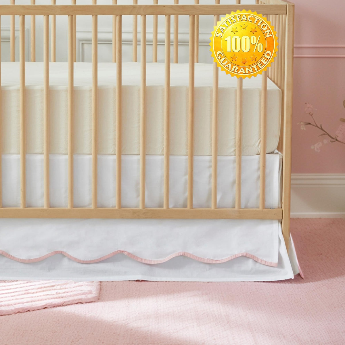 Scallop Edge Cotton Crib Skirt Toddler Bedskirt Baby Nursery Crib Bed Skirt Double Layer Boho Bohemian Neutral Solid