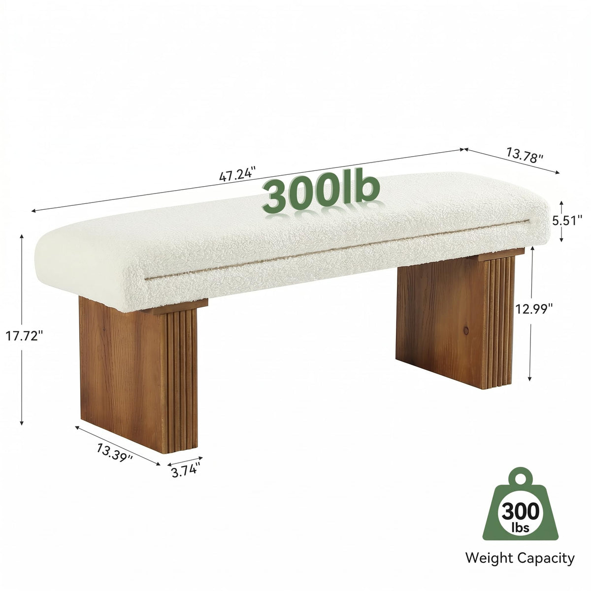 Solid Wood Entryway Bench, 47" Farmhouse End of Bed Bench, Ottoman Indoor Bench with Cushion, Upholstered Window