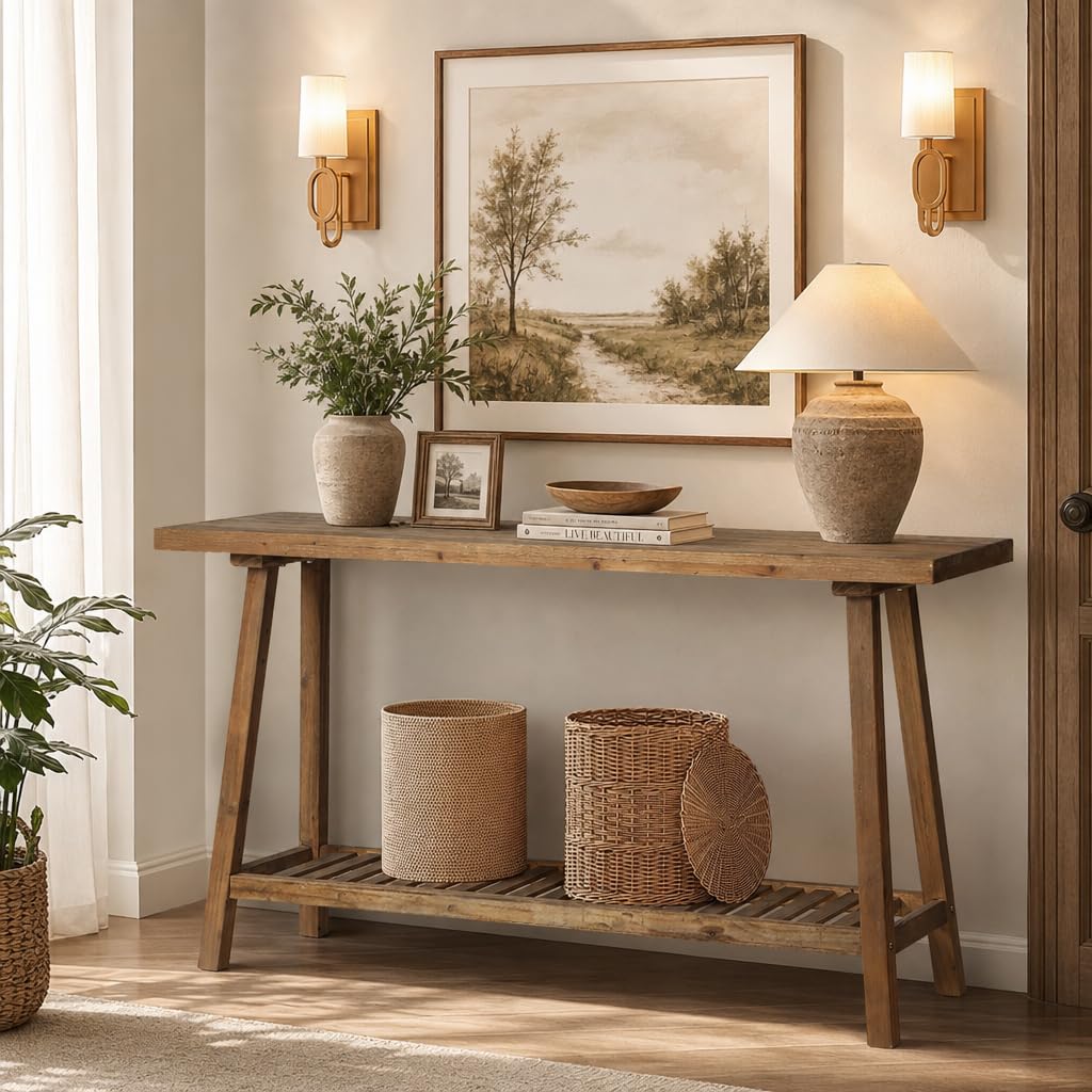 Reclaimed Solid Wood Console Table, 59" Farmhouse Entryway Tables