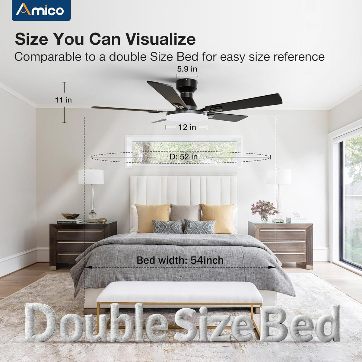 52" Smart Flush Mount Ceiling Fan with Light & Remote