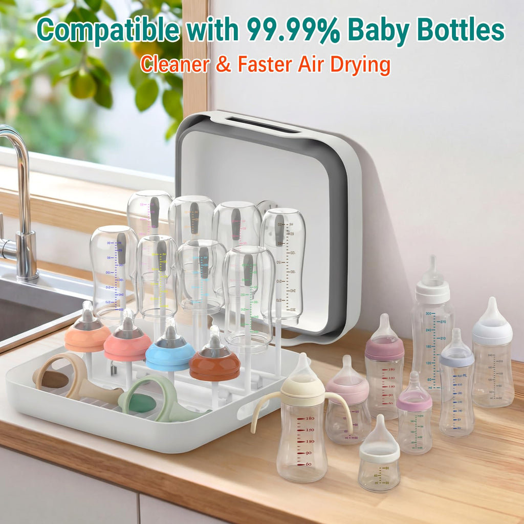 Collapsible Baby Bottle Wash Basin w/Drying Rack & Drain Plug, Gray