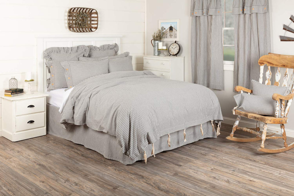 Farmhouse Ticking Gray Stripe Duvet Cover, 92" L x 108" W, Gray & Off White Comforter Cover, Soft, Comfortable
