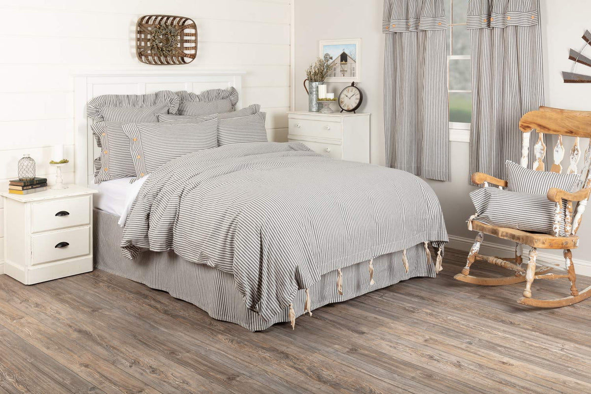 Farmhouse Ticking Gray Stripe Duvet Cover, 92" L x 108" W, Gray & Off White Comforter Cover, Soft, Comfortable