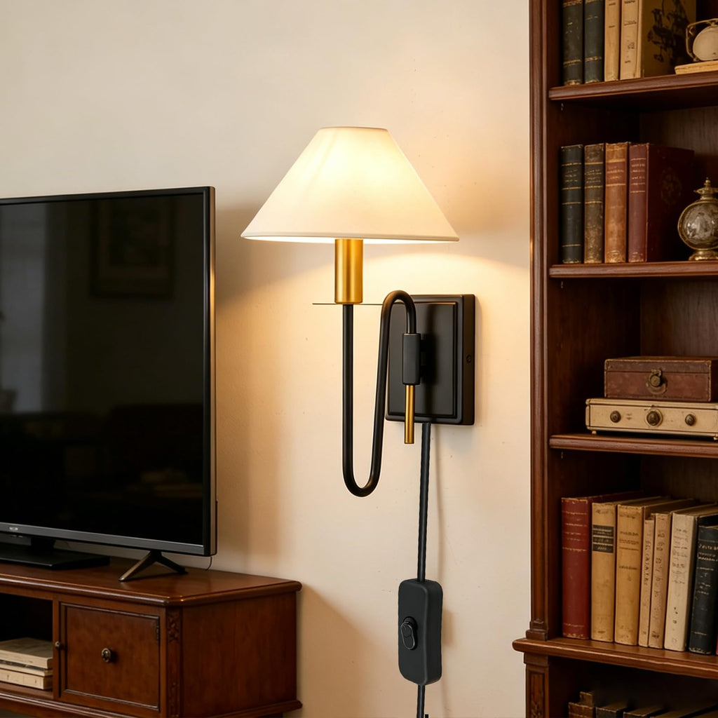 Plug in Wall Lamp,Plug-in or Hardwired Installation Wall Sconce with Beige Fabric Shade for Wall Painting,Modern
