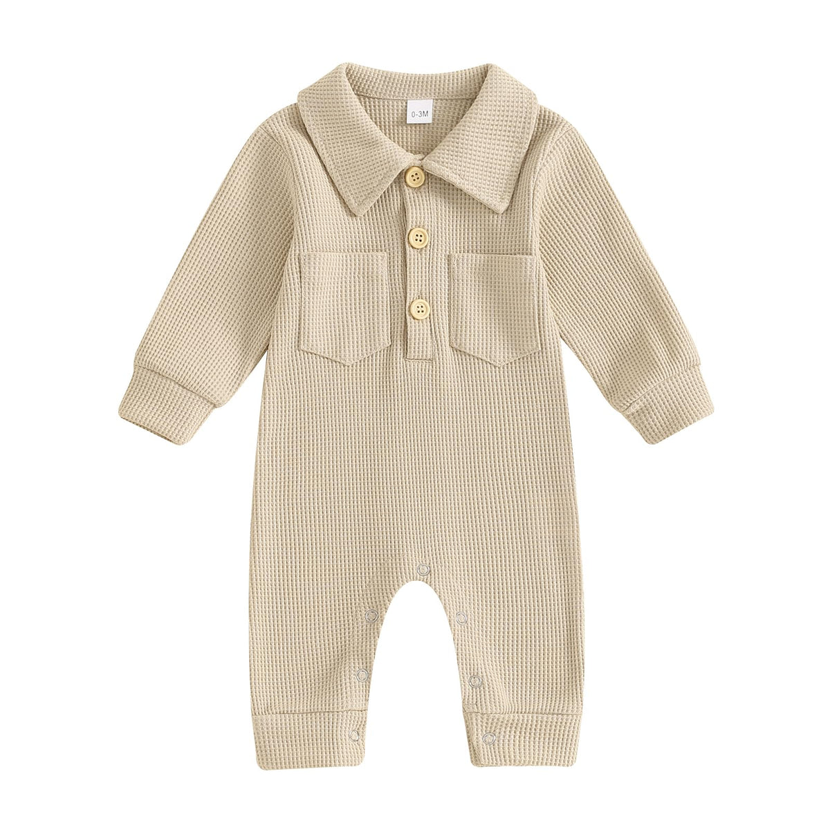 Newborn Baby Boy Waffle Knit Collared Romper Jumpsuit Solid Button Long Sleeve Bodysuit One-Piece Fall Winter Outfit
