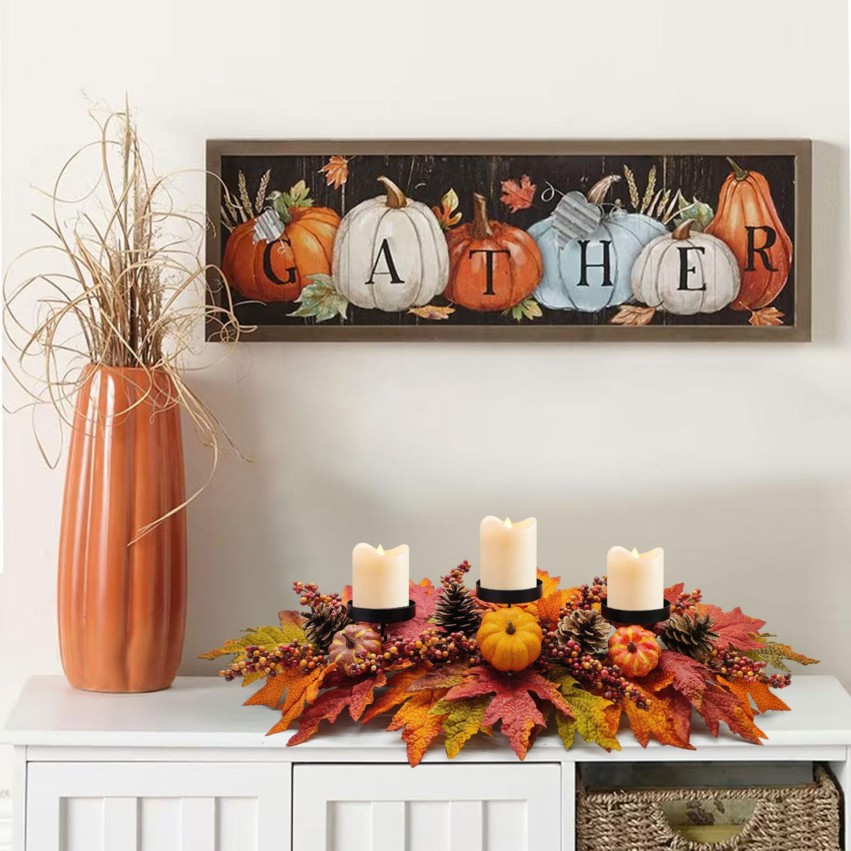 Fall Centerpieces for Table Decorations with Artificial Pumpkins