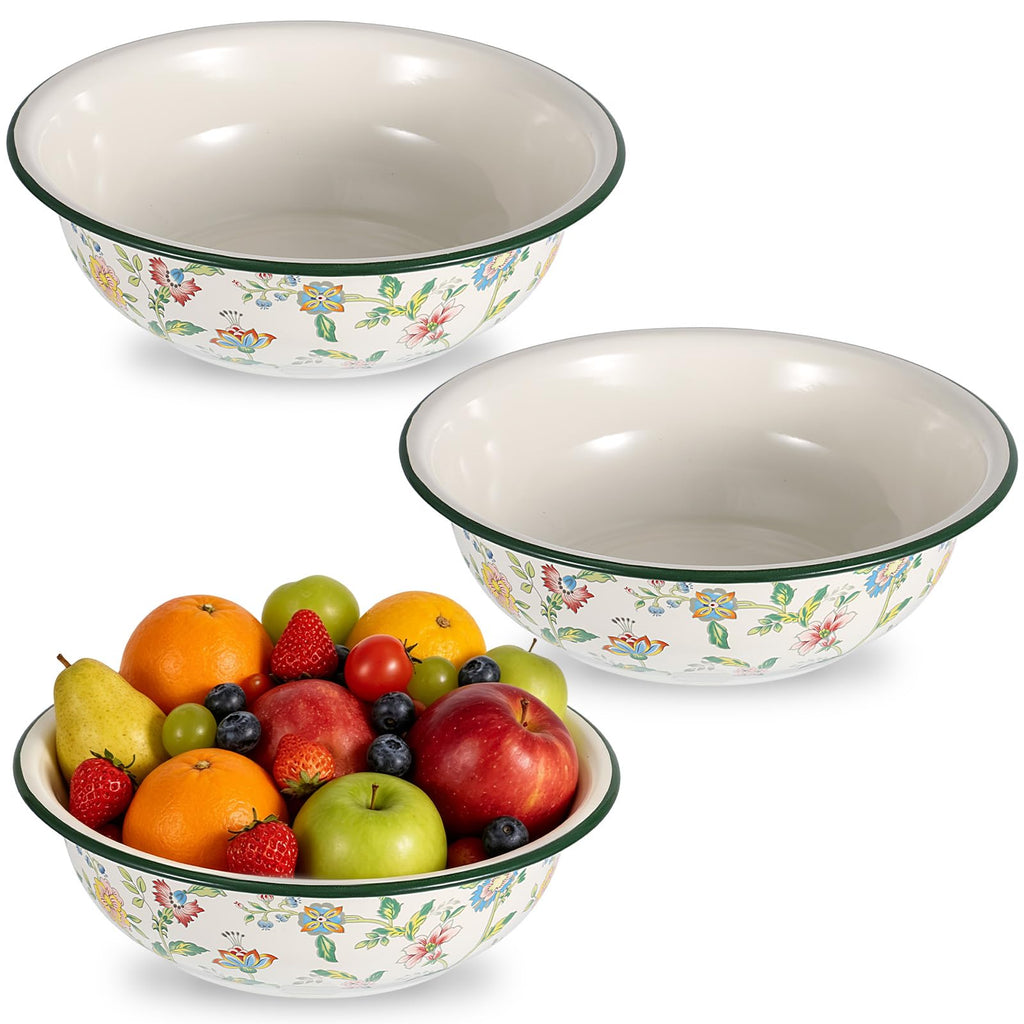 3 Pack Vintage Enamel Mixing Bowl, 11.8 Inch Large Farmhouse Retro Enamelware Basin 3.6 Quart Enamel Bowl Serving
