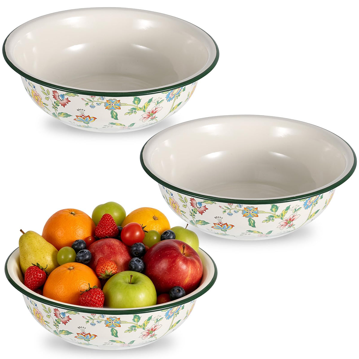 3 Pack Vintage Enamel Mixing Bowl, 11.8 Inch Large Farmhouse Retro Enamelware Basin 3.6 Quart Enamel Bowl Serving