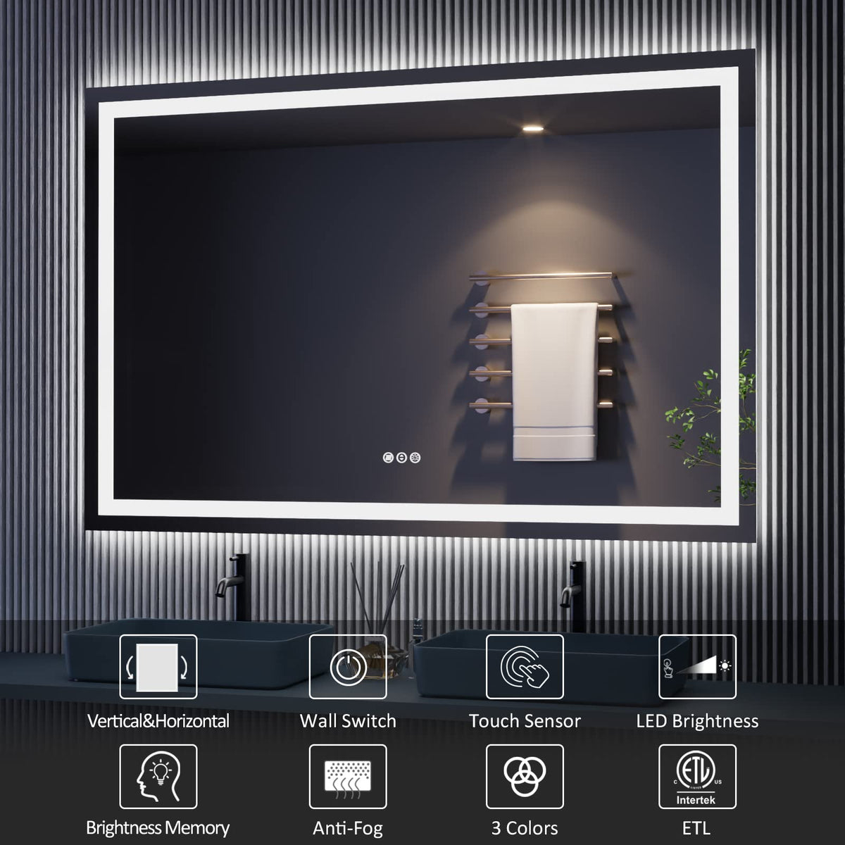 LED Bathroom Mirror 48"X32" with Front Light and Backlit