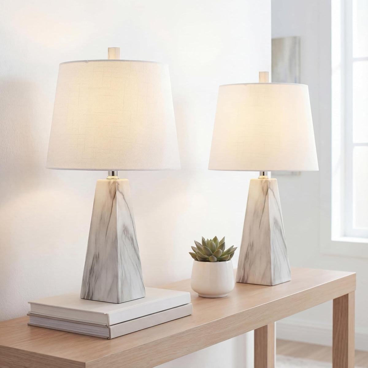 20.5" White Marble Finish Modern Resin Table Lamp Living Room
