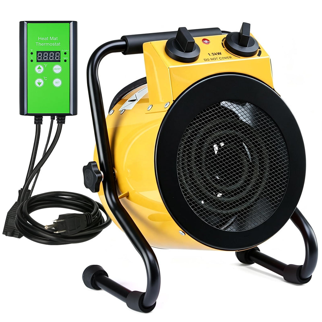Greenhouse Heater with Thermostat, Electric Outdoor Heater, Yellow