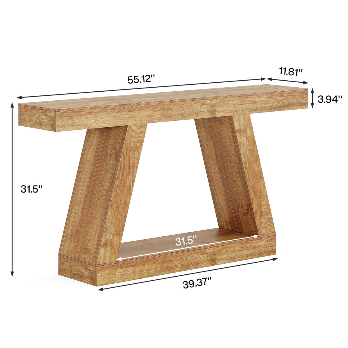 Farmhouse Console Table, 55-Inch Rustic Sofa Table with Storage, Industrial Wooden Entryway Table, Natural Brown