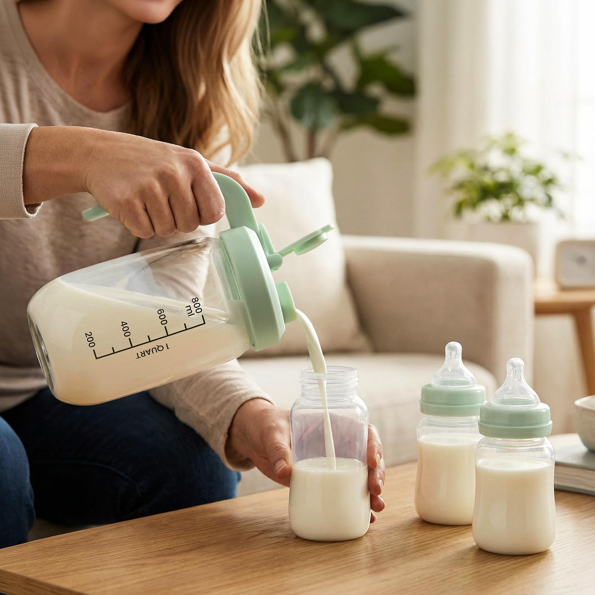 Breast Milk Pitcher 32 OZ, Heat & Cold Resistant, Sudden Temperature Safe, Fast Baby Formula Maker with Wide Mouth