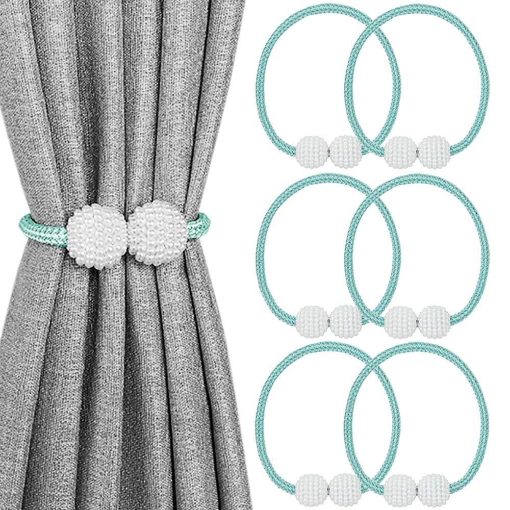 Magnetic Curtain Tiebacks, Decorative Curtain Holdbacks for Window Décor (Teal) - 6 Pack