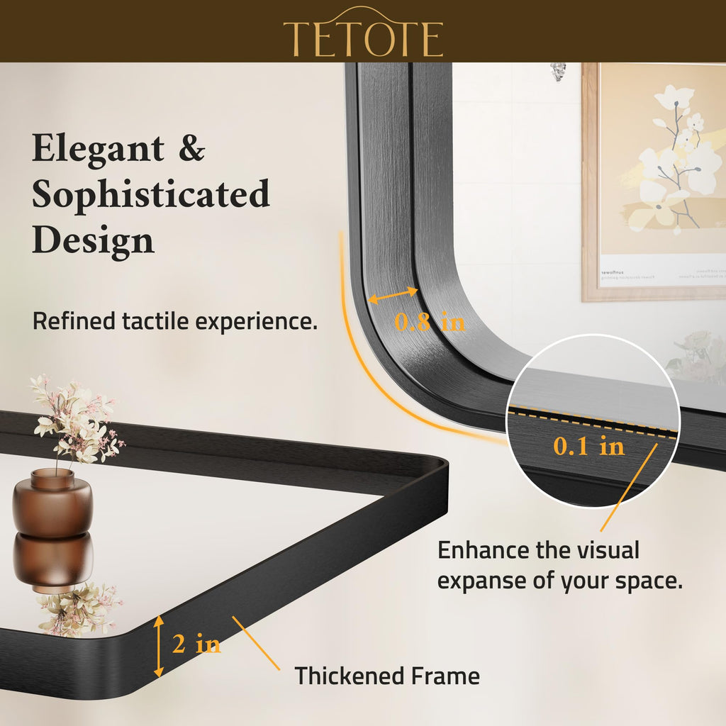 Black Framed Mirrors, 2 Inch Thick Frame 22 x 30 Inch Brushed Metal Frame Wall Mounted Rectangle Mirror