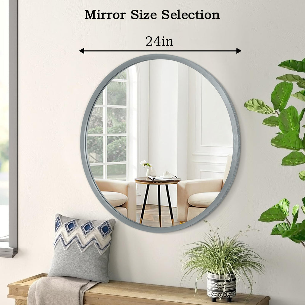 AOAOPQMirror for Wall Metal Framed Round Mirrors Matte 24 inch Deep Grey Large Aluminum Tempered Glass Modern for