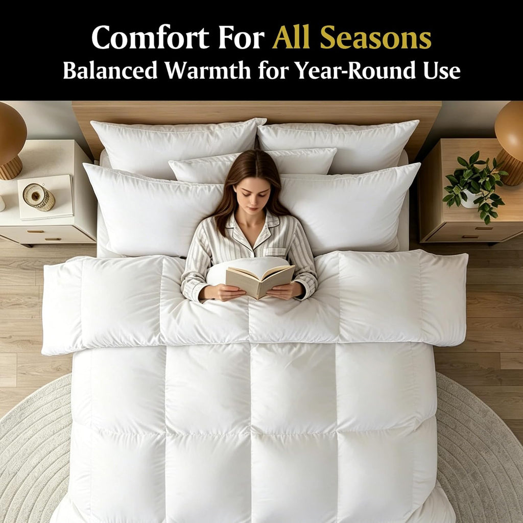 Goose Down Fiber Comforters, All Season Luxury White Duvet Insert, 100% Cotton Fabric