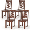 Set of 4 Dining Chairs, High Lattice Back Solid Wood Chair, Mid-Century Modern 4 Kitchen Chairs with Max Load 400 Lbs