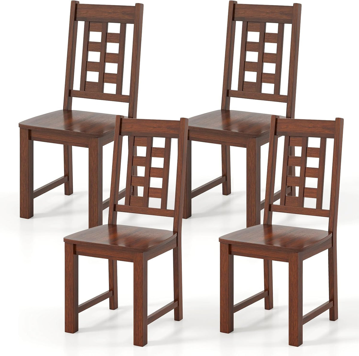 Set of 4 Dining Chairs, High Lattice Back Solid Wood Chair, Mid-Century Modern 4 Kitchen Chairs with Max Load 400 Lbs