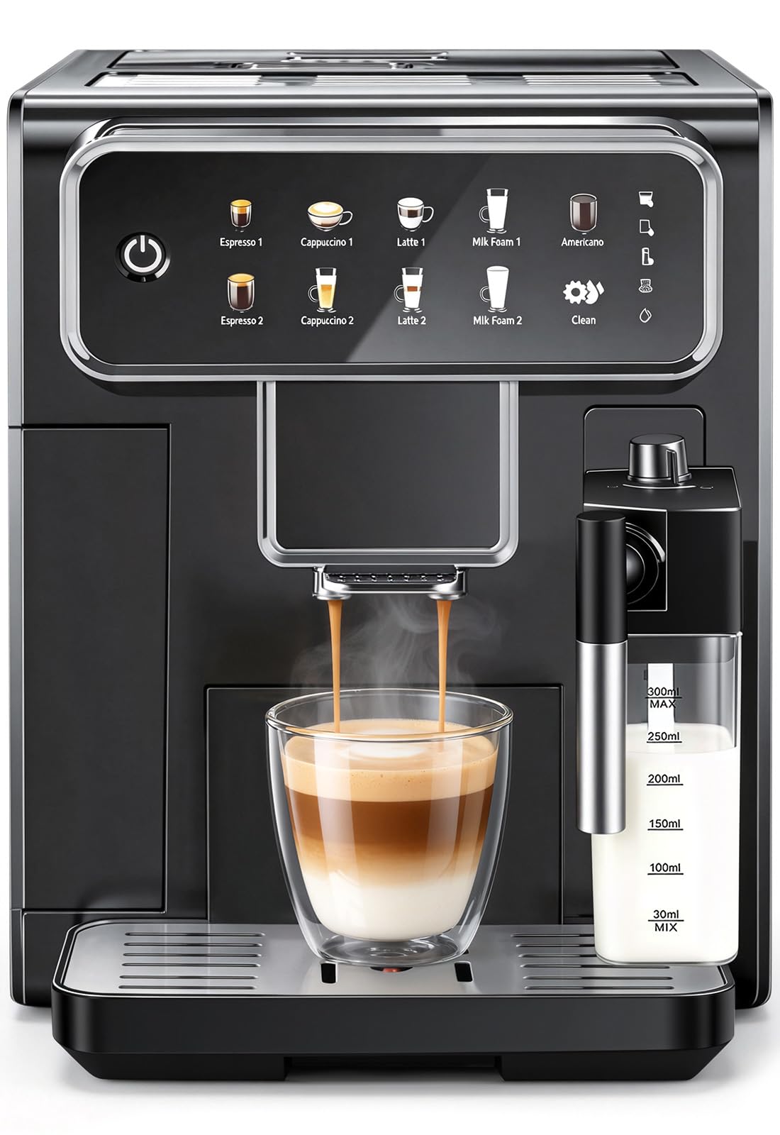 Automatic Espresso Machine with Grinder and Milk Frother (Black)