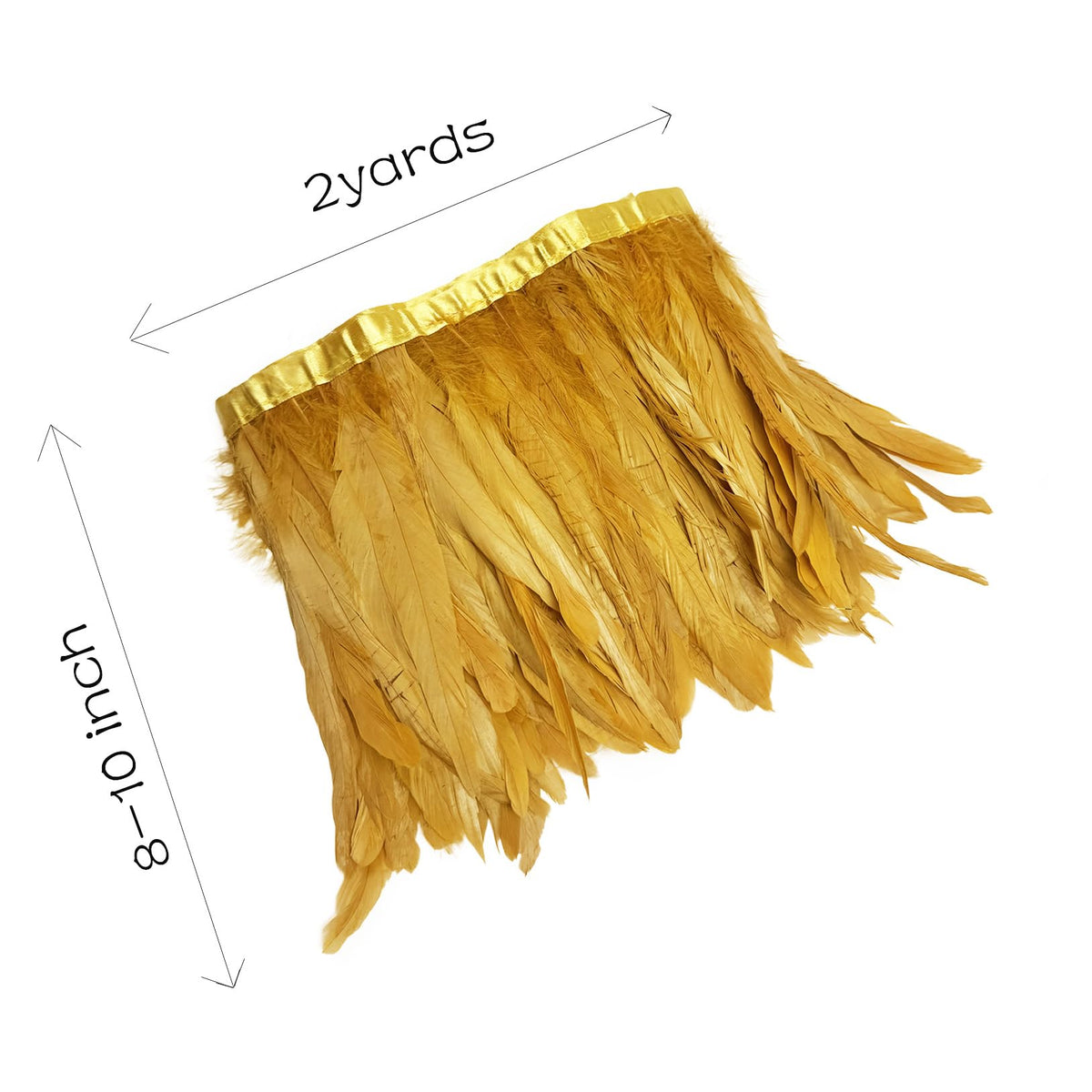 8-10" Rooster Hackle Feather Fringe Trim, Sewing Craft Feather for DIY Decorations-Gold - 2 Yards