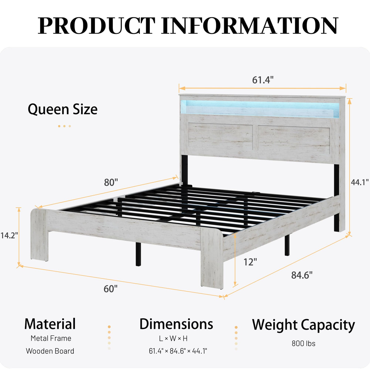 Wooden Bed Frame with Headboard, Rustic Platform Bed Frame