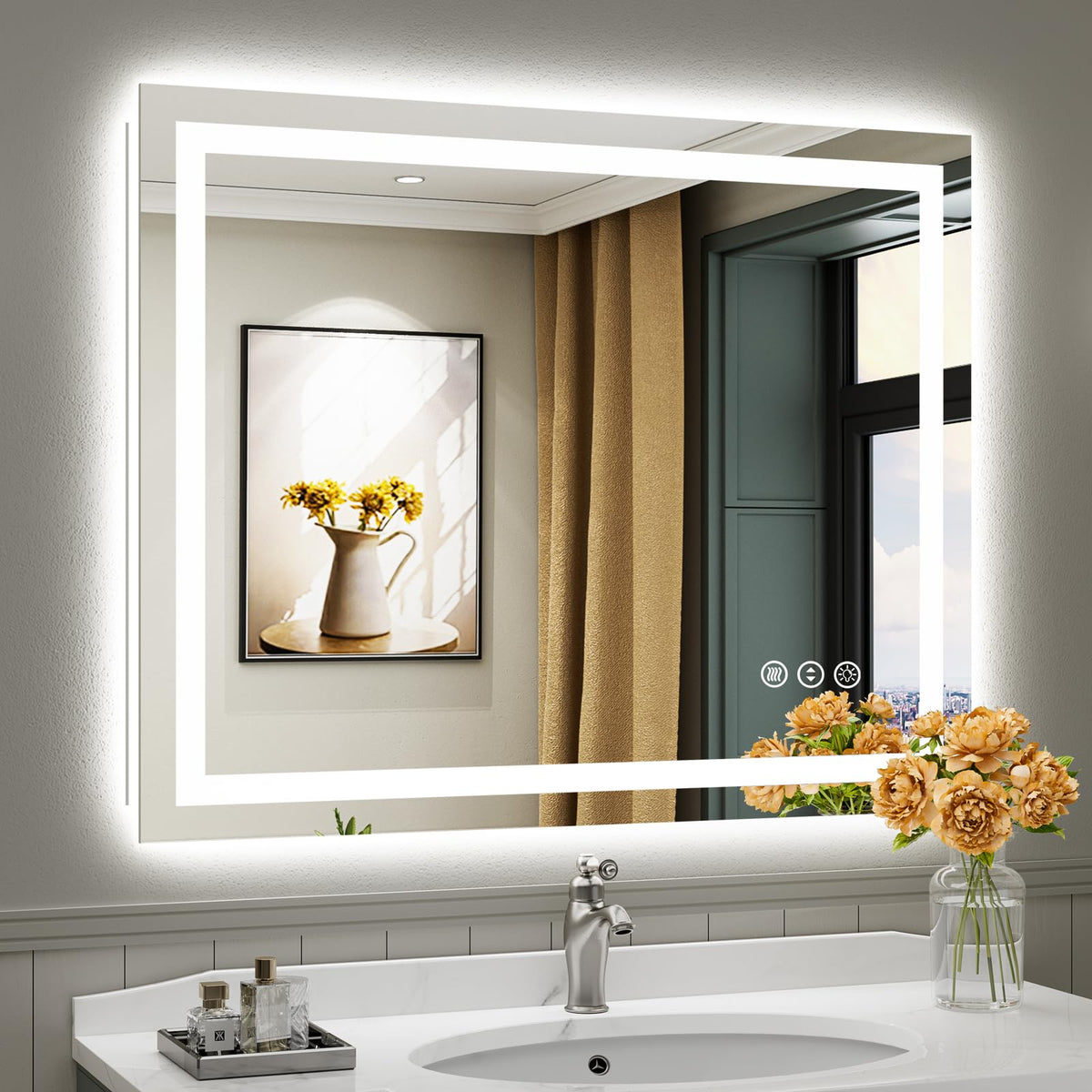 40x32 Inch LED Bathroom Mirror with Lights, Backlit & Front Lit