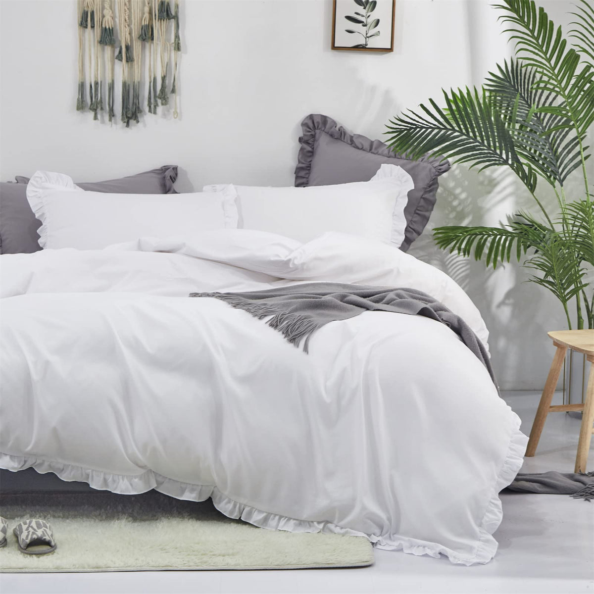White Comforter Set Ruffle Bedding Comforter Set Farmhouse Boho Ruffles White Blanket Quilts Soft Breathable
